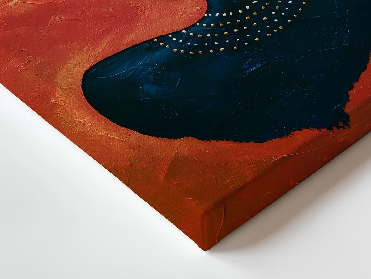 Close-up of the Blue Wrap canvas: the texture and the image wrapping around the edge
