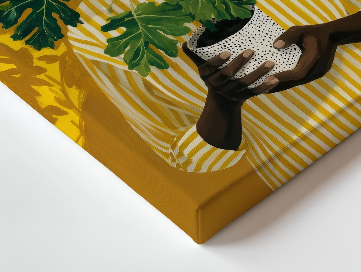 Close-up of the Leaf and Light canvas: the texture and the image wrapping around the edge