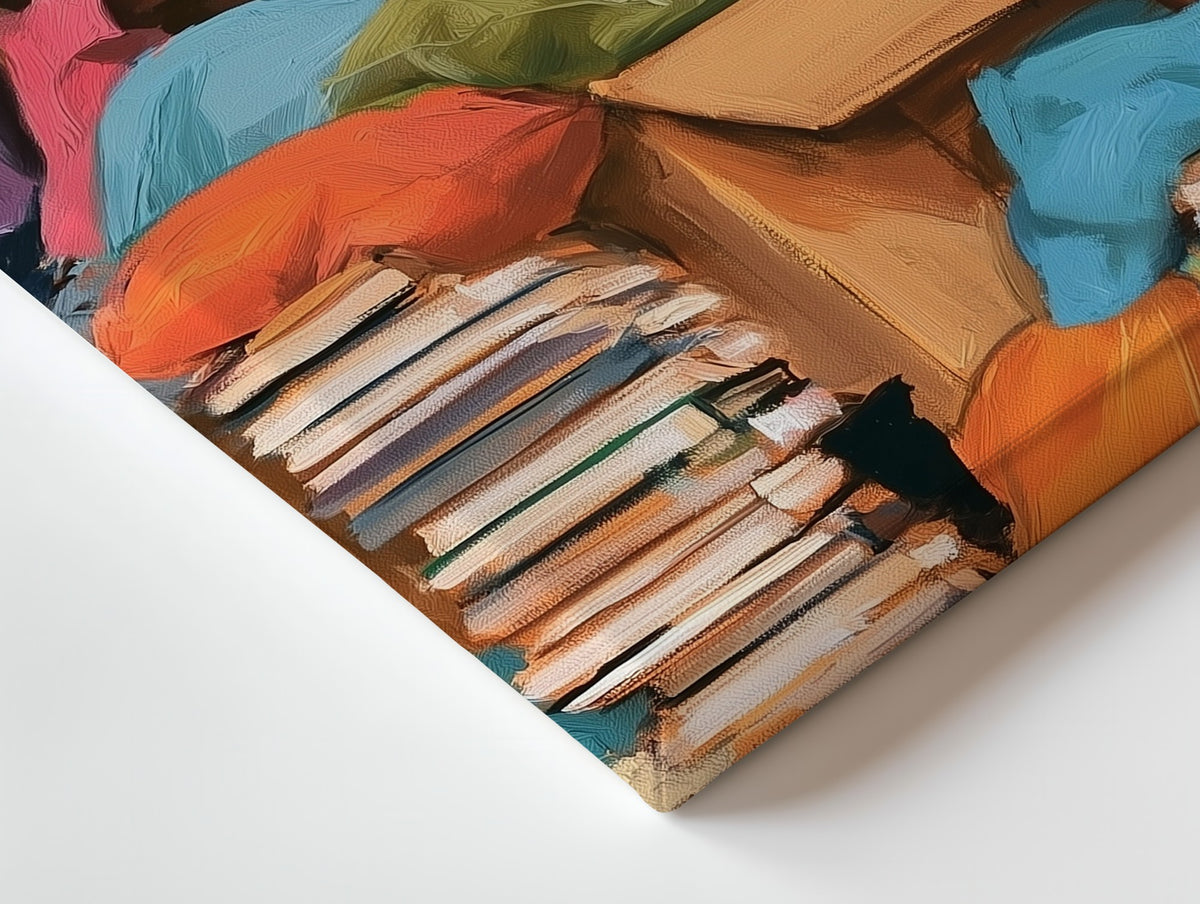 Close-up of the Pillow Fort Afternoon canvas: the texture and the image wrapping around the edge