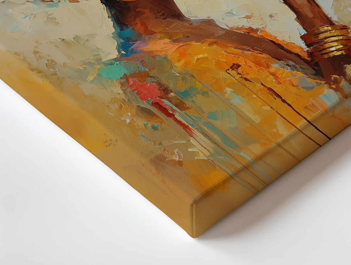 Close-up of the Morning Steam canvas: the texture and the image wrapping around the edge