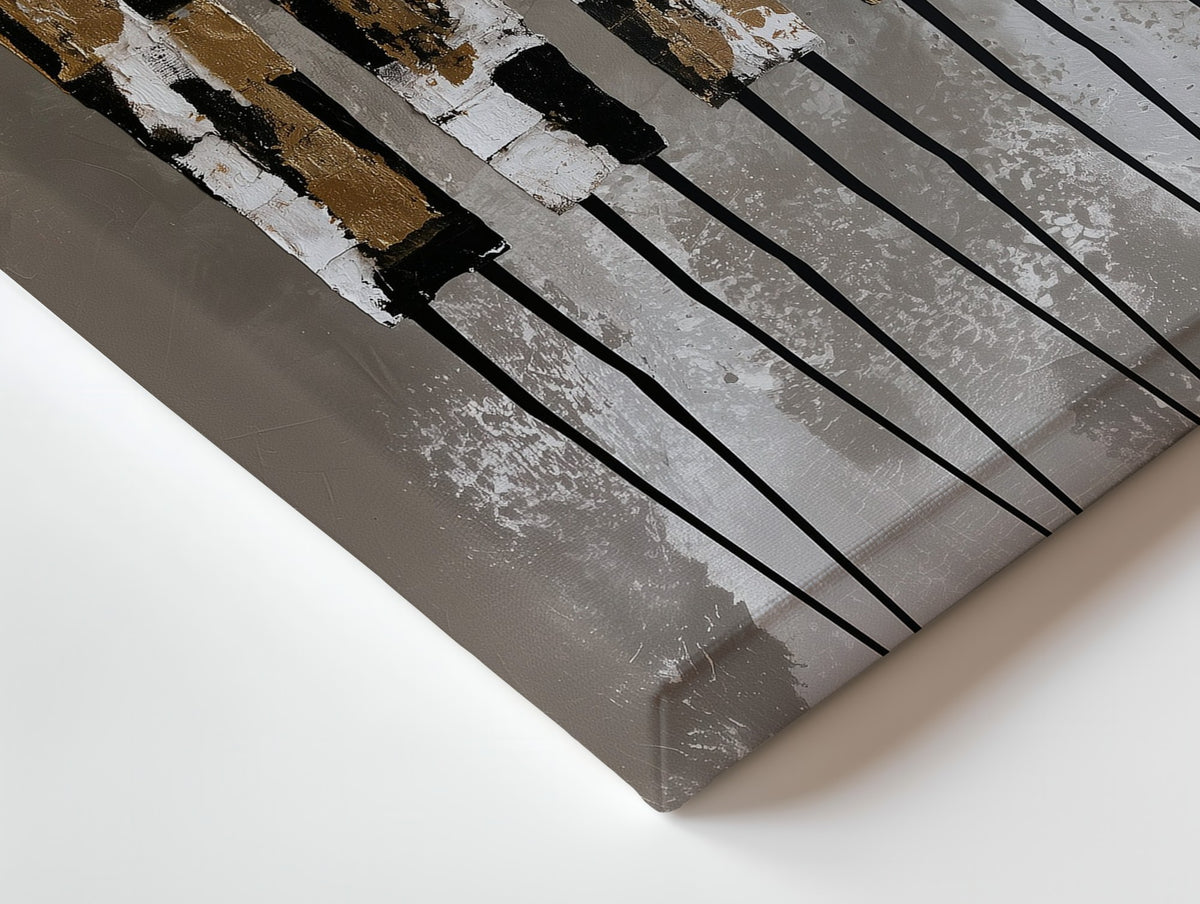 Close-up of the Gilded Rhythm canvas: the texture and the image wrapping around the edge