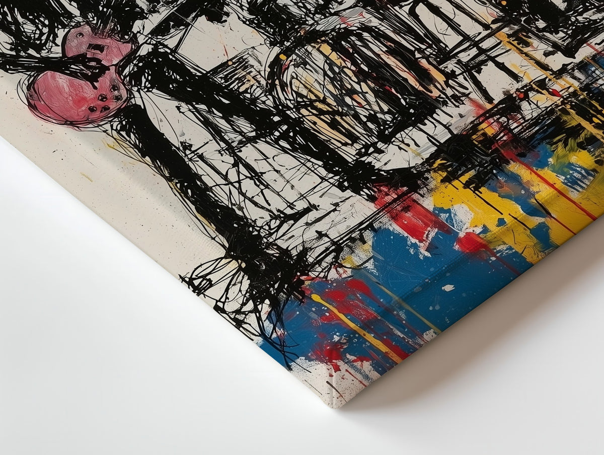 Close-up of the Quartet in Ink canvas: the texture and the image wrapping around the edge