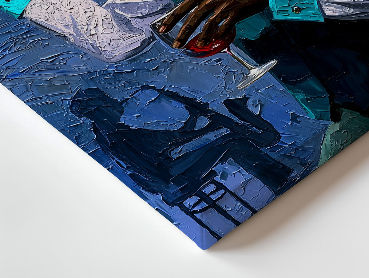 Close-up of the Gentleman in Magenta canvas: the texture and the image wrapping around the edge