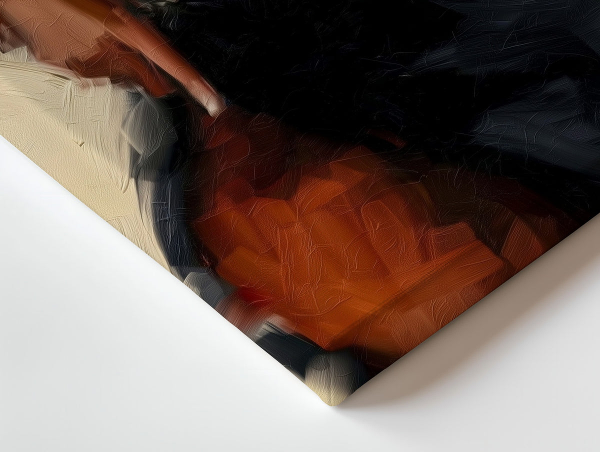 Close-up of the Fleeting canvas: the texture and the image wrapping around the edge