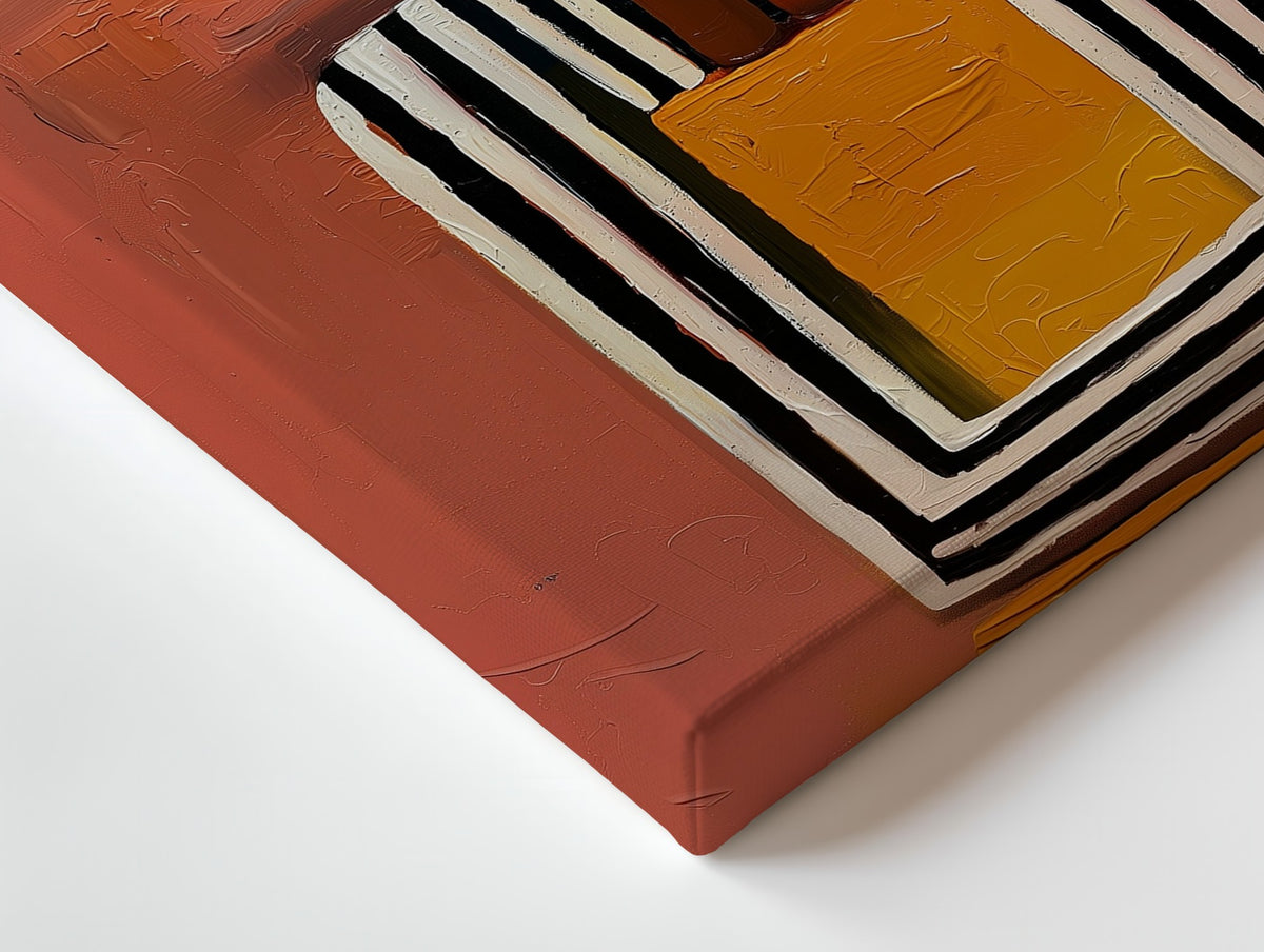 Close-up of the Woman Keeping Counsel canvas: the texture and the image wrapping around the edge