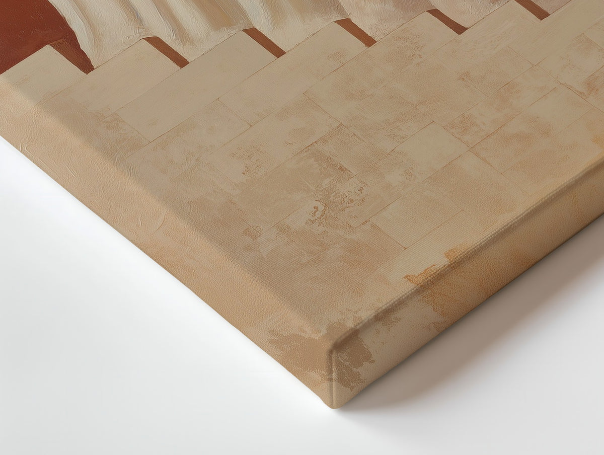 Close-up of the The Procession canvas: the texture and the image wrapping around the edge