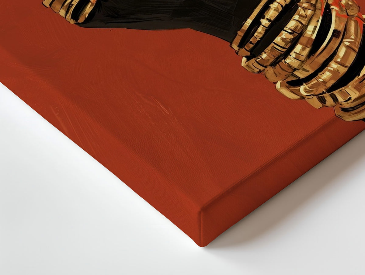 Close-up of the Hand in Gold canvas: the texture and the image wrapping around the edge