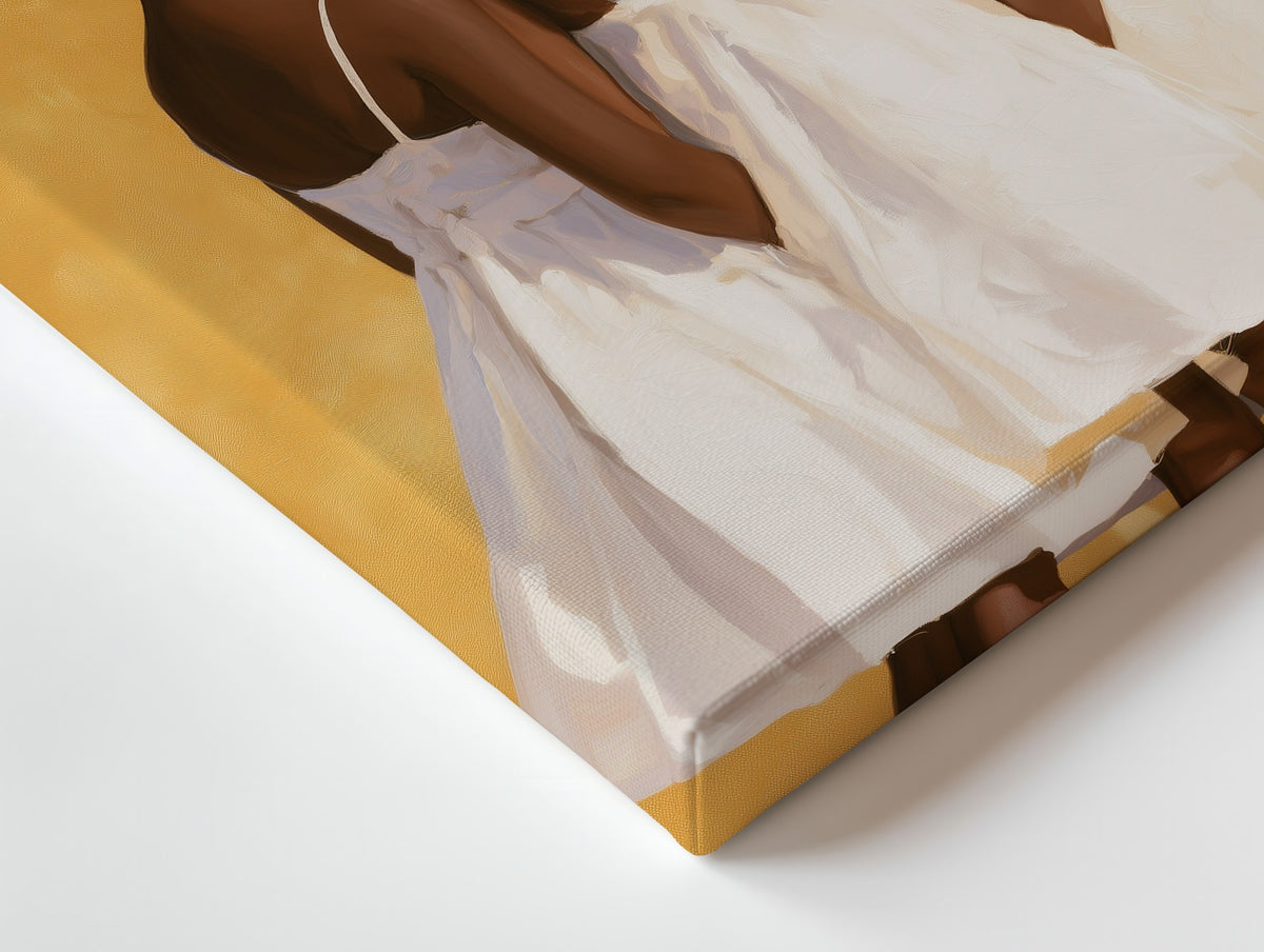 Close-up of the Three Sisters canvas: the texture and the image wrapping around the edge