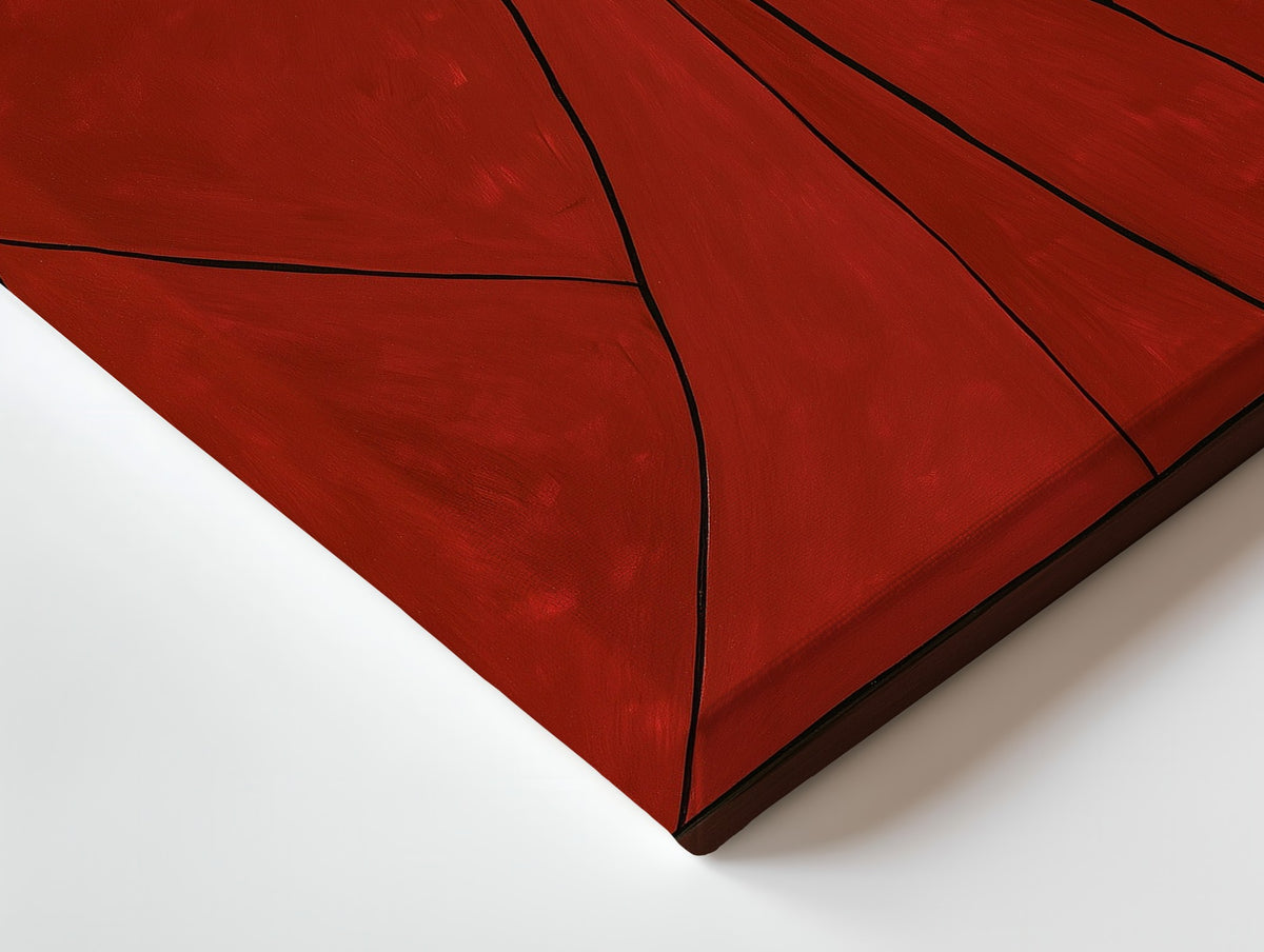 Close-up of the Crimson Repose canvas: the texture and the image wrapping around the edge