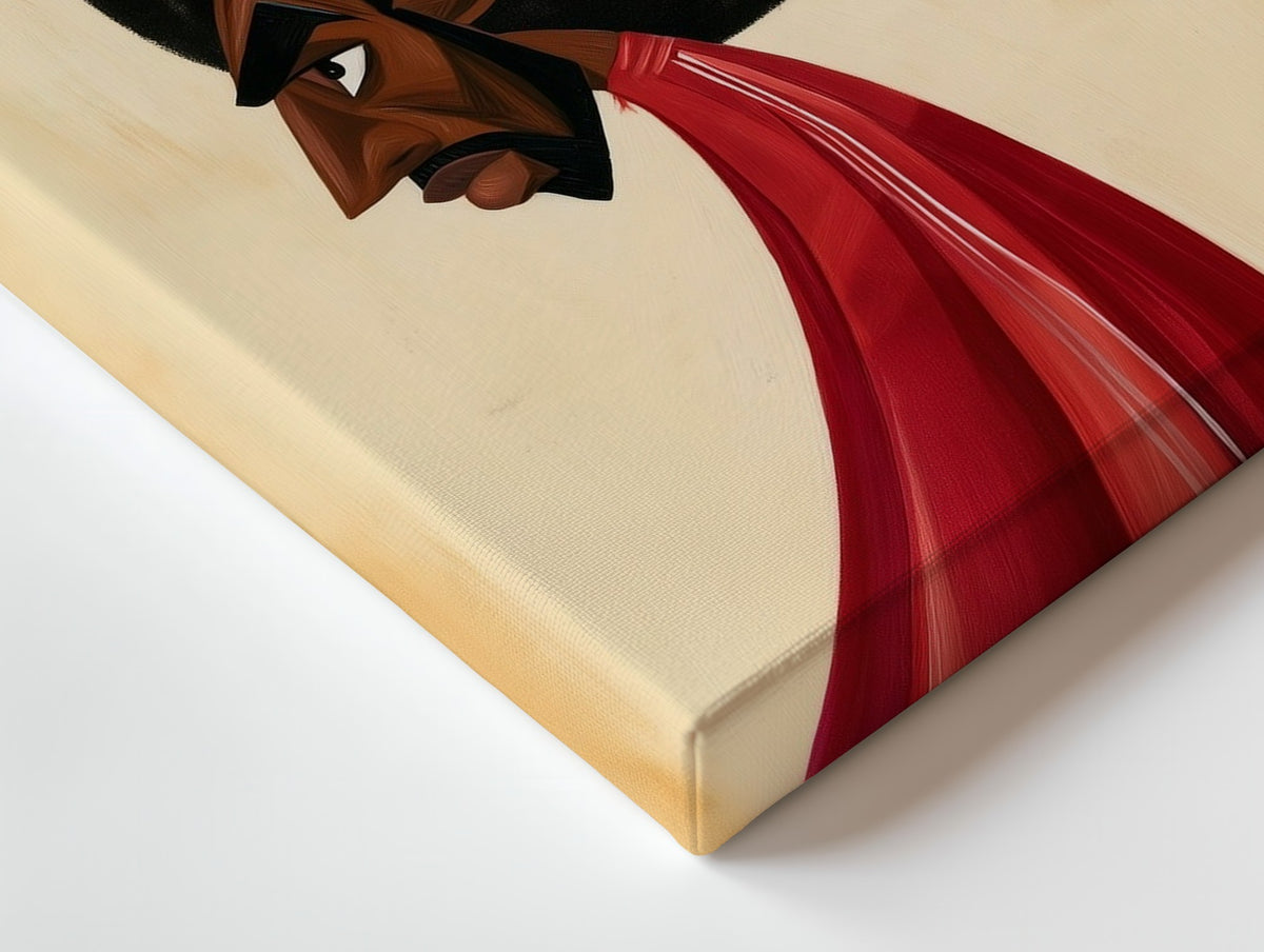 Close-up of the The Listener canvas: the texture and the image wrapping around the edge