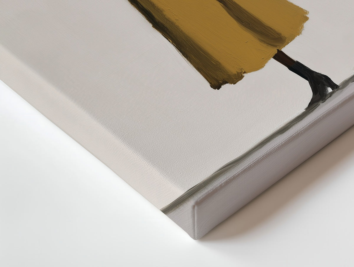 Close-up of the Mustard Solitude canvas: the texture and the image wrapping around the edge