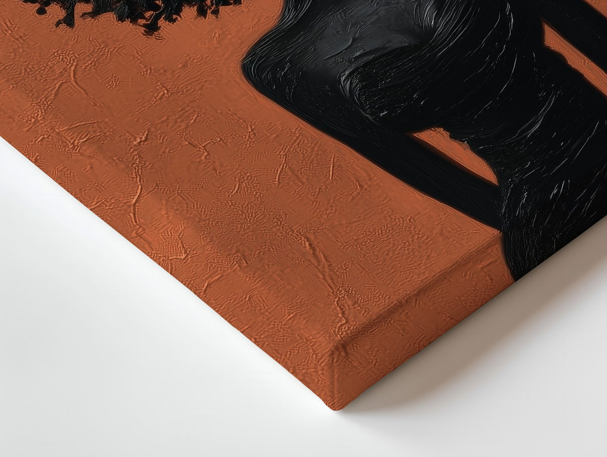 Close-up of the Terracotta Silence canvas: the texture and the image wrapping around the edge