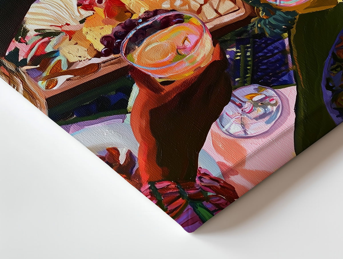 Close-up of the Candles and Company canvas: the texture and the image wrapping around the edge