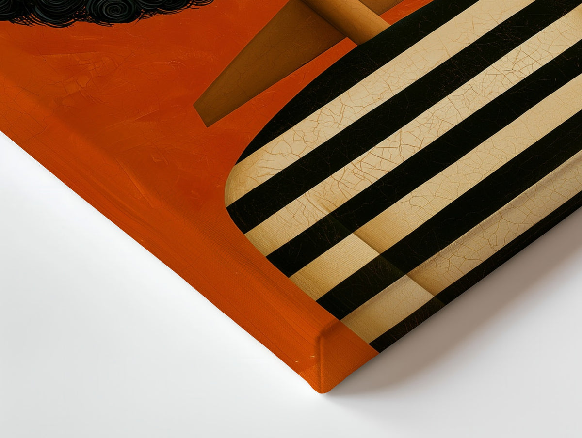 Close-up of the Inner Weather canvas: the texture and the image wrapping around the edge
