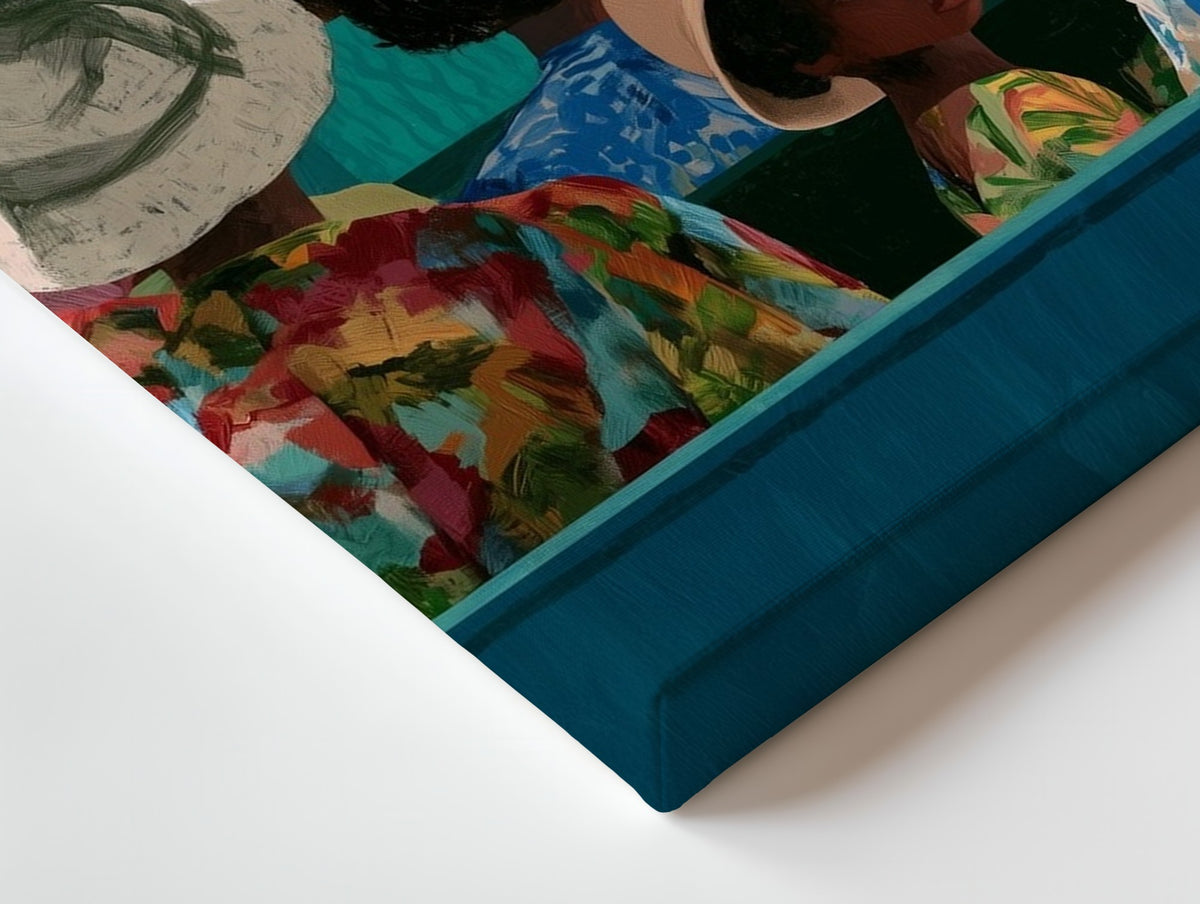Close-up of the Morning Service canvas: the texture and the image wrapping around the edge