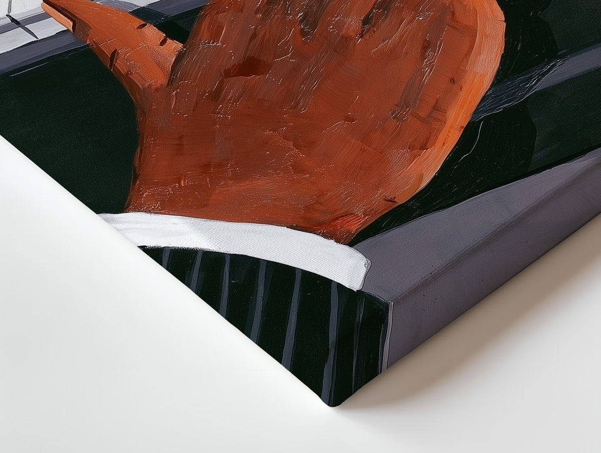 Close-up of the The Pianist's Hand canvas: the texture and the image wrapping around the edge
