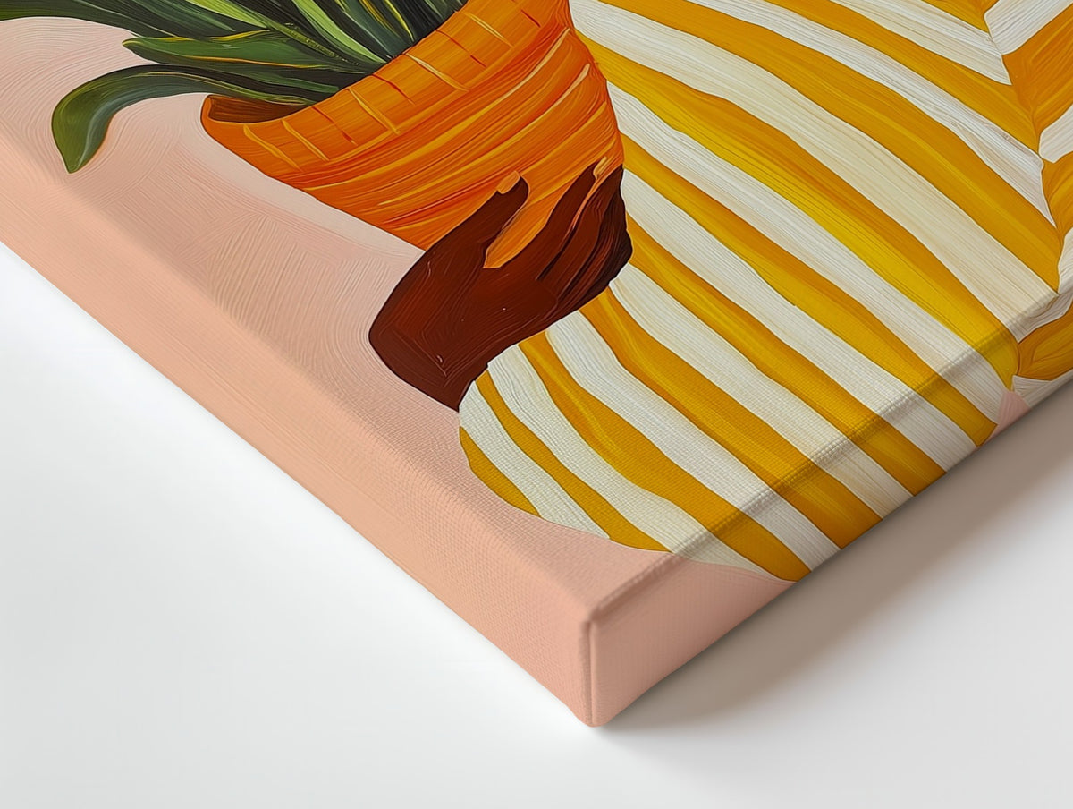 Close-up of the Woman with Marigolds canvas: the texture and the image wrapping around the edge