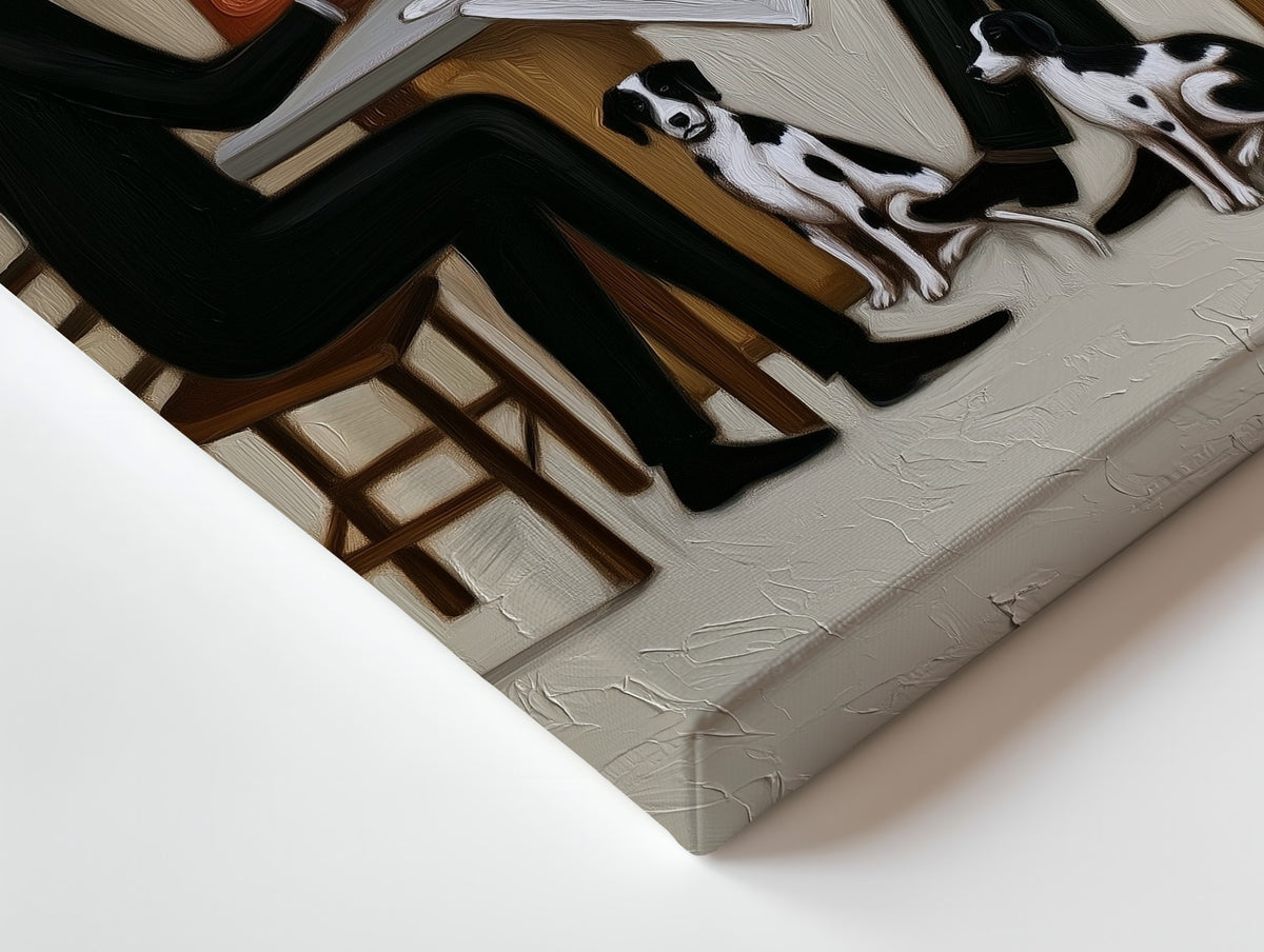 Close-up of the Four at the Table canvas: the texture and the image wrapping around the edge