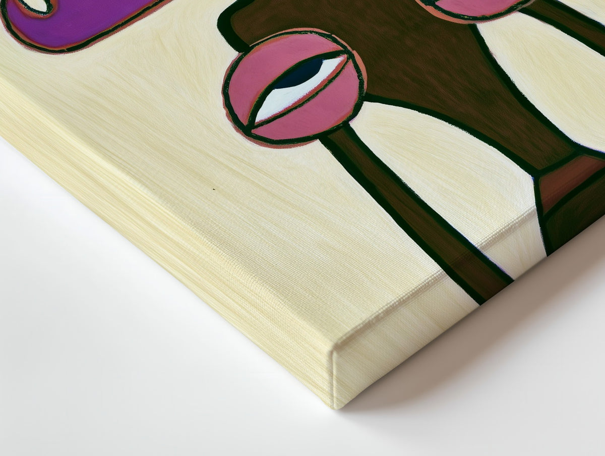 Close-up of the Violet Nonchalance canvas: the texture and the image wrapping around the edge
