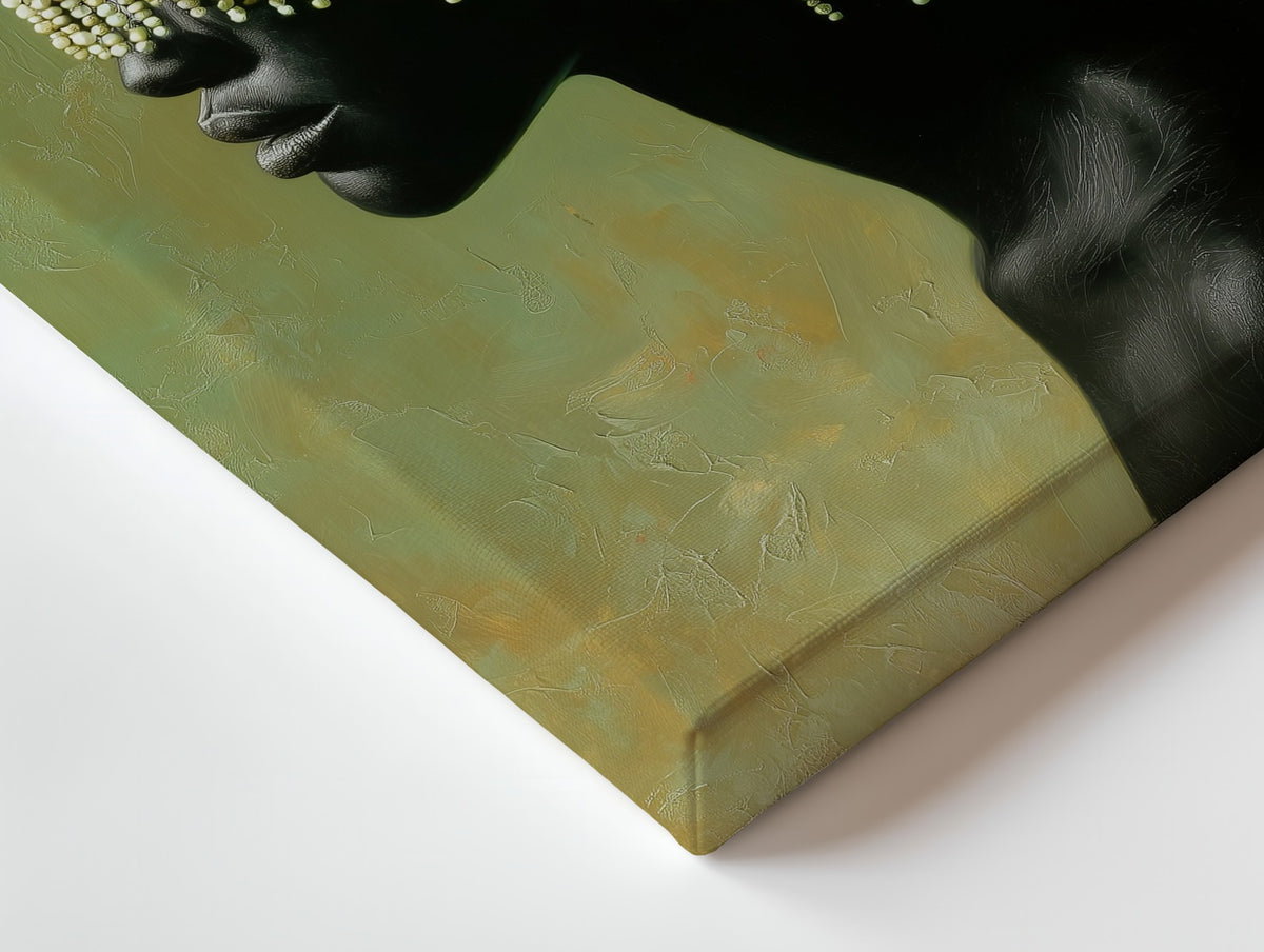 Close-up of the Veil in Sage canvas: the texture and the image wrapping around the edge