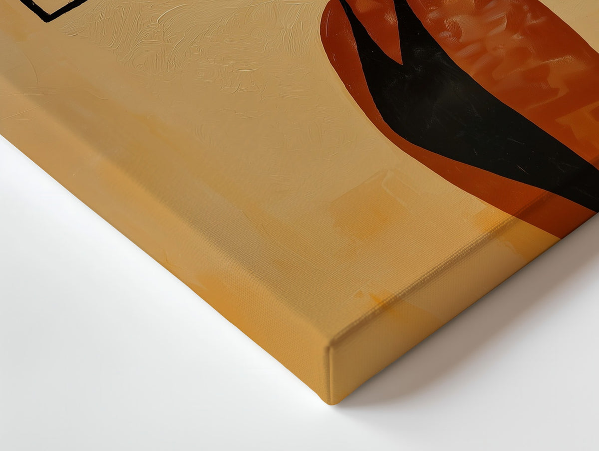 Close-up of the Quiet Scrutiny canvas: the texture and the image wrapping around the edge