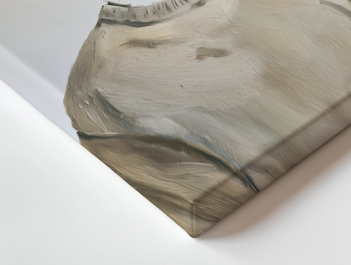 Close-up of the Uptown Quiet canvas: the texture and the image wrapping around the edge