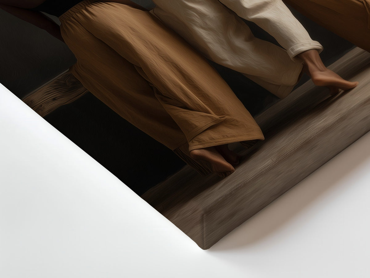 Close-up of the Three Brims canvas: the texture and the image wrapping around the edge