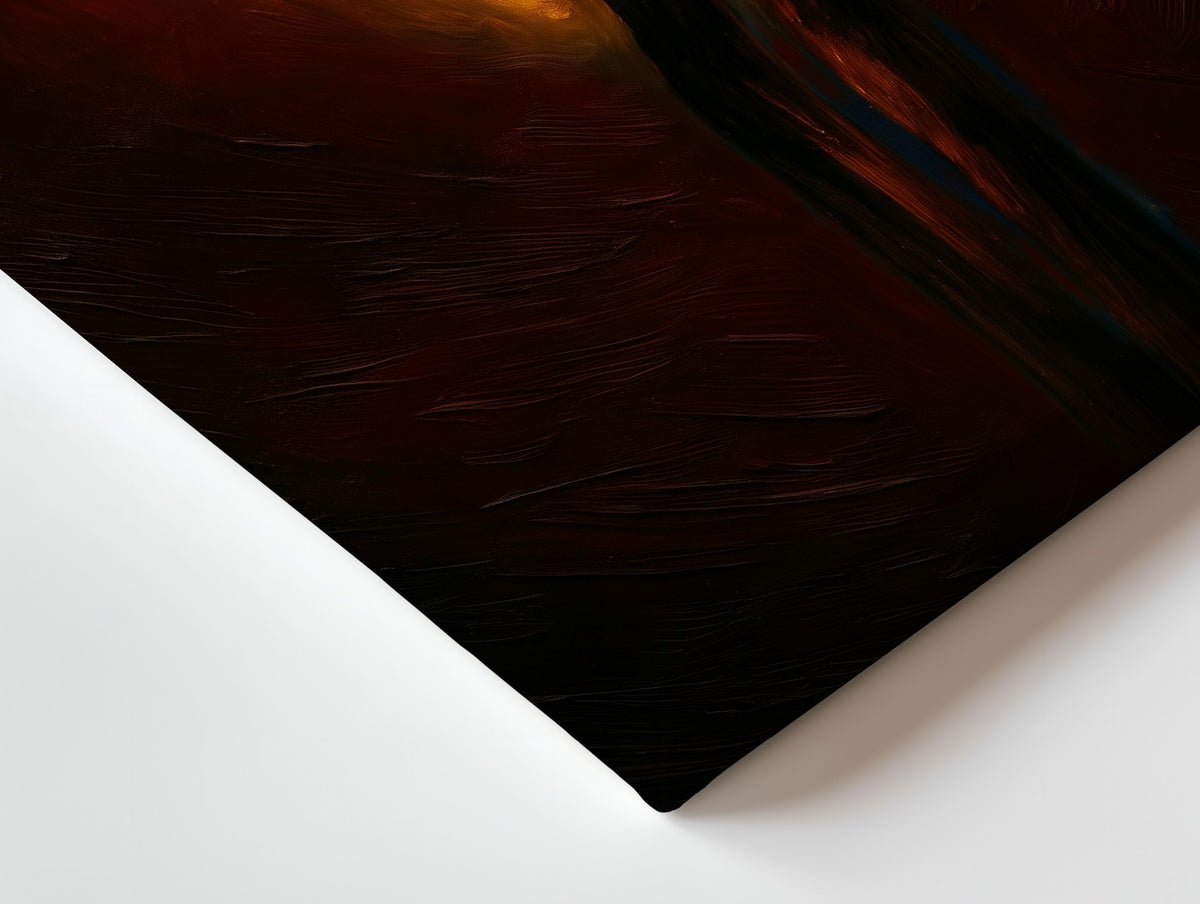 Close-up of the One Flame canvas: the texture and the image wrapping around the edge