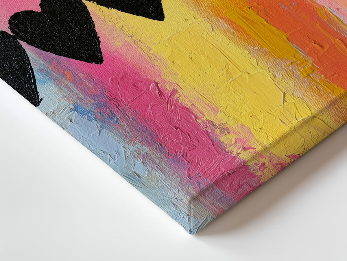 Close-up of the Hearts in Line canvas: the texture and the image wrapping around the edge