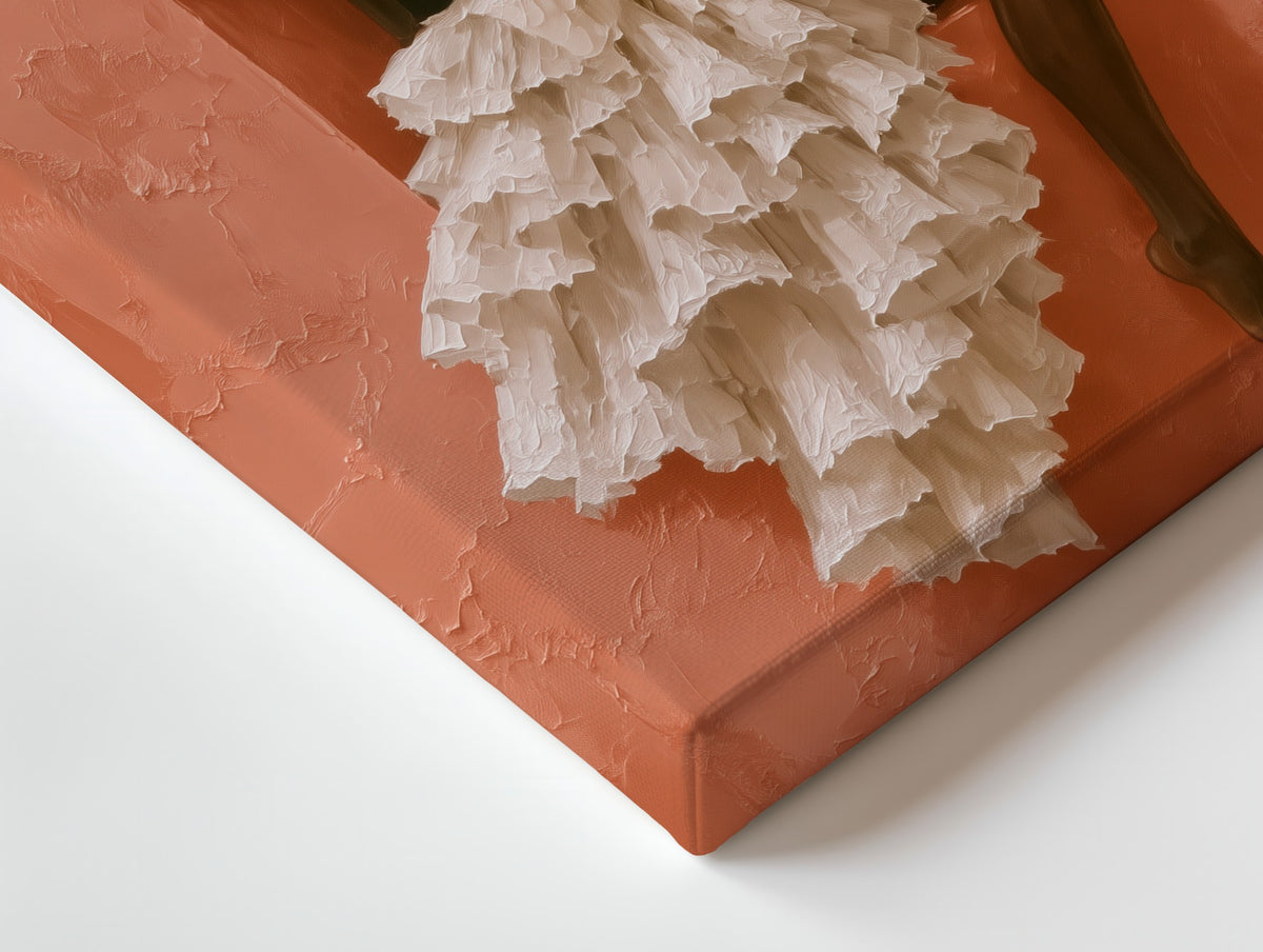 Close-up of the The Window Seat canvas: the texture and the image wrapping around the edge