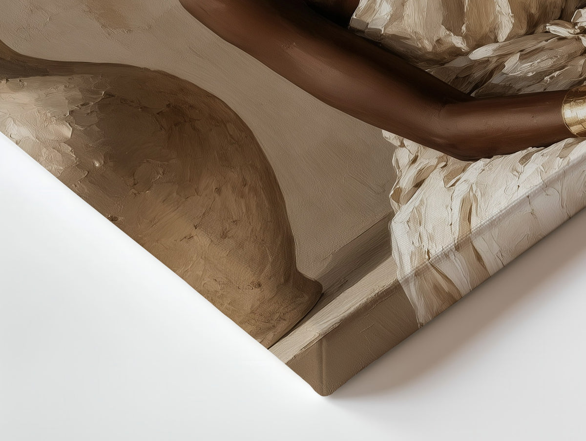 Close-up of the Woman with a Vase canvas: the texture and the image wrapping around the edge