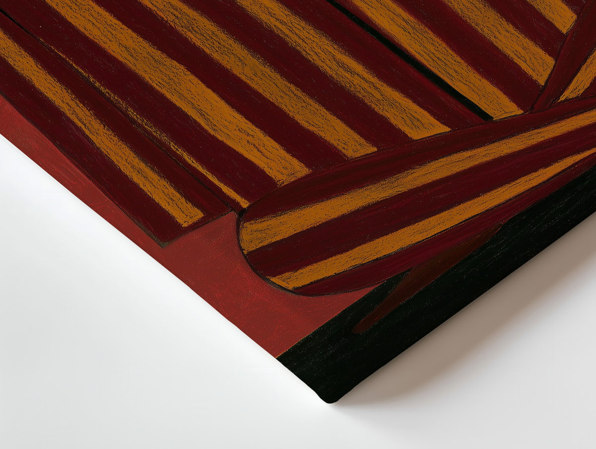 Close-up of the Carmine Stillness canvas: the texture and the image wrapping around the edge