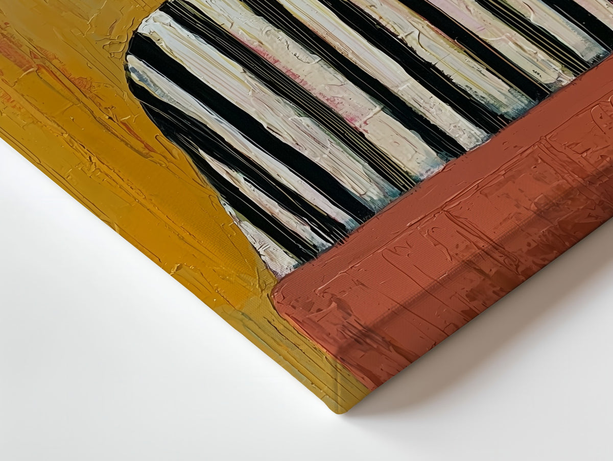 Close-up of the Teal Crown canvas: the texture and the image wrapping around the edge
