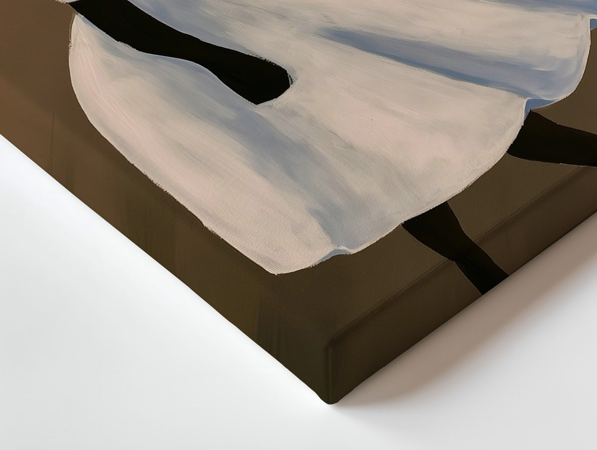 Close-up of the The White Dress canvas: the texture and the image wrapping around the edge