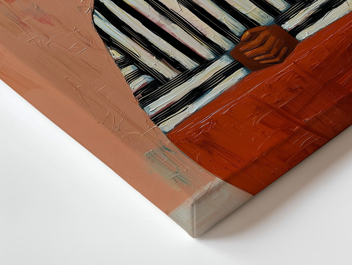 Close-up of the The Carrier canvas: the texture and the image wrapping around the edge