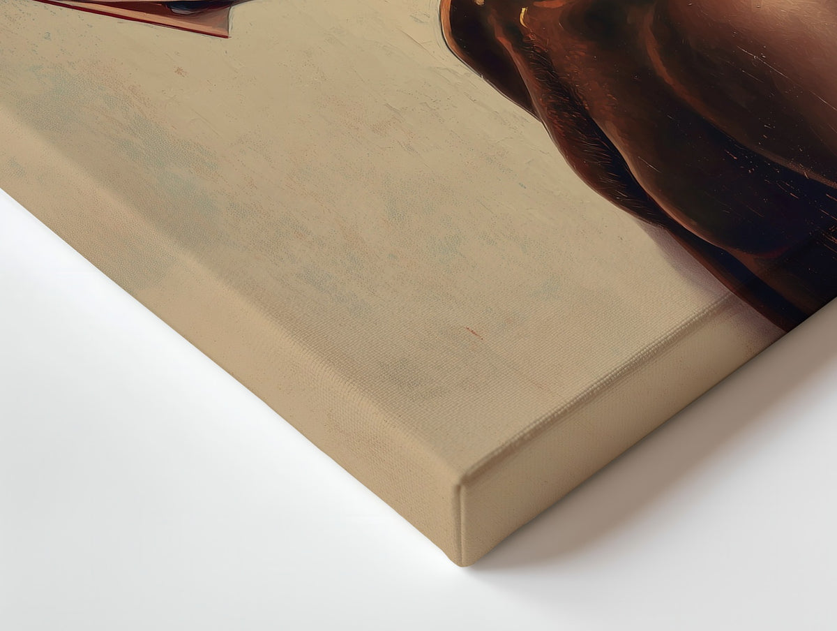 Close-up of the The Reader, Bound canvas: the texture and the image wrapping around the edge