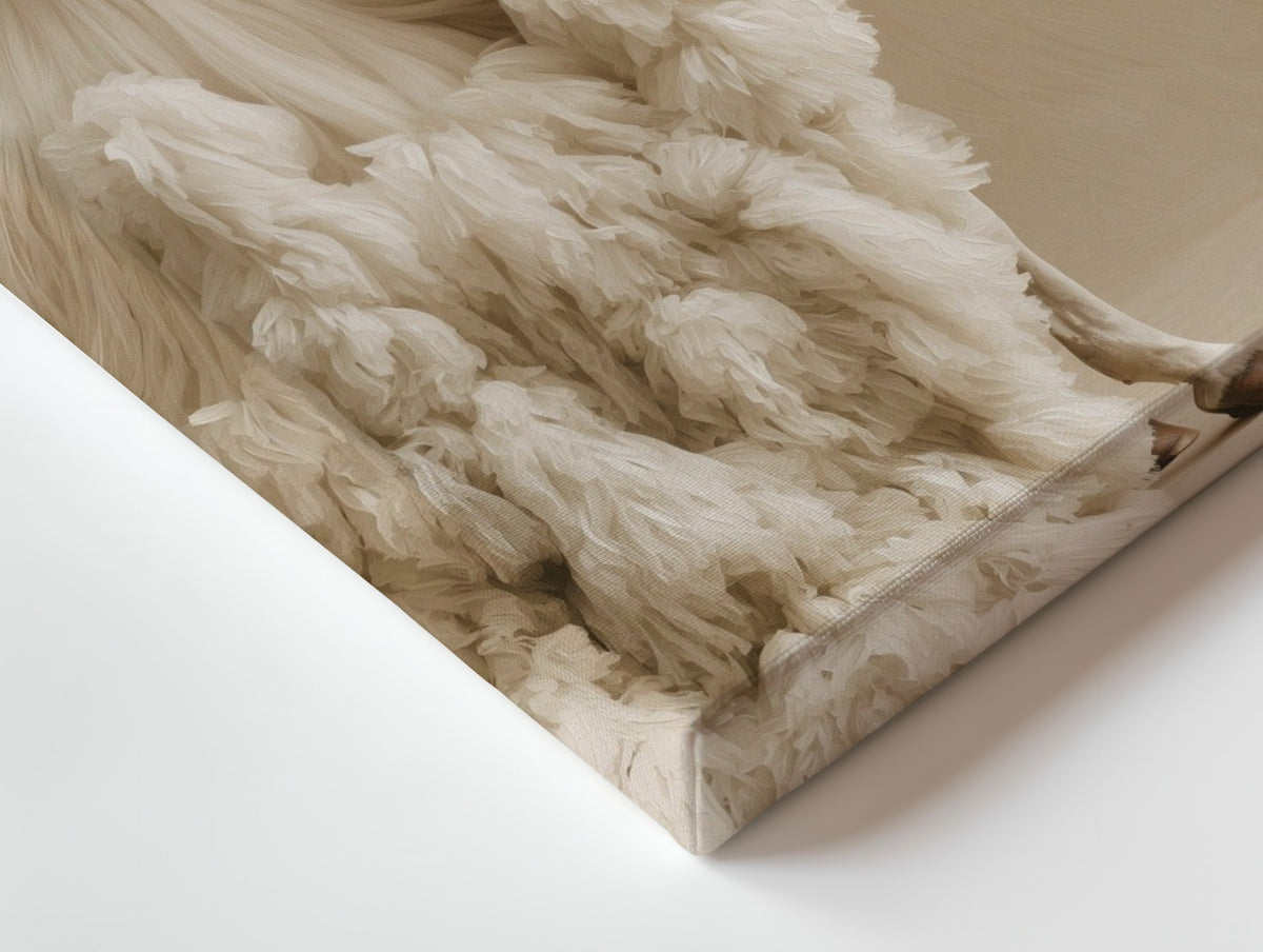 Close-up of the The White Mare canvas: the texture and the image wrapping around the edge