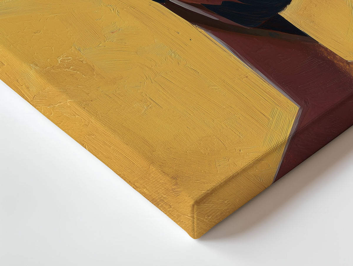 Close-up of the The Smoker canvas: the texture and the image wrapping around the edge