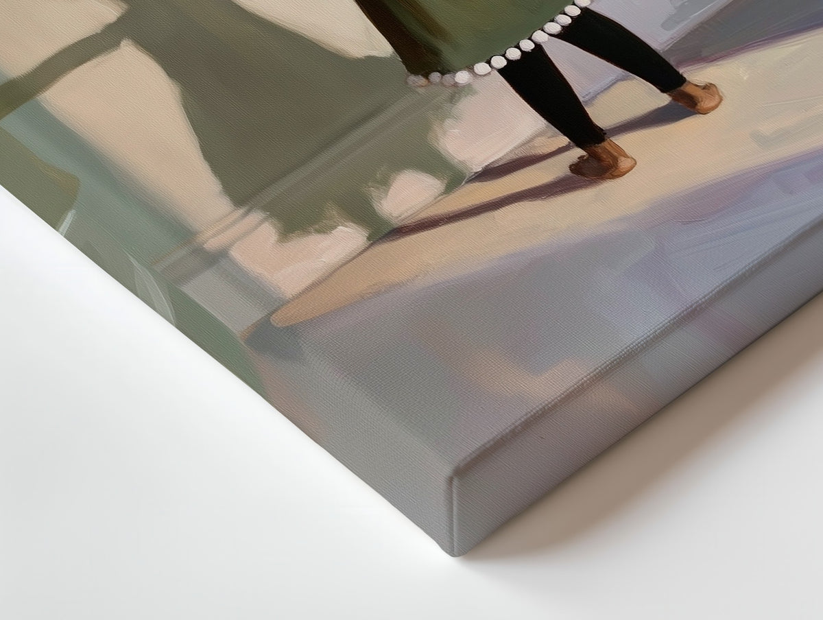 Close-up of the The Crowned Shadow canvas: the texture and the image wrapping around the edge