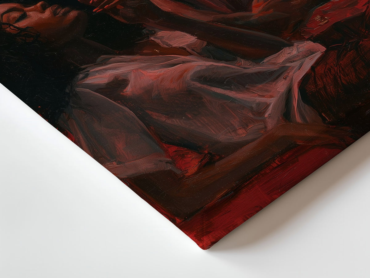 Close-up of the Smoke in the Parlour canvas: the texture and the image wrapping around the edge