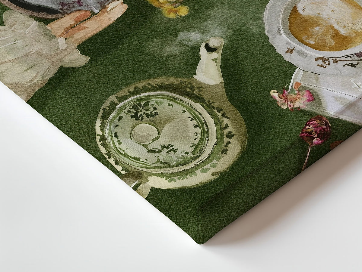 Close-up of the Afternoon Tea canvas: the texture and the image wrapping around the edge