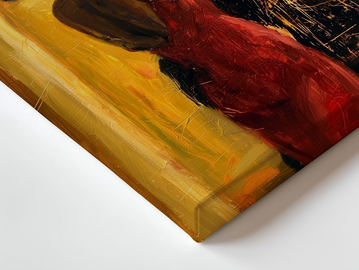 Close-up of the Candlelit Tango canvas: the texture and the image wrapping around the edge