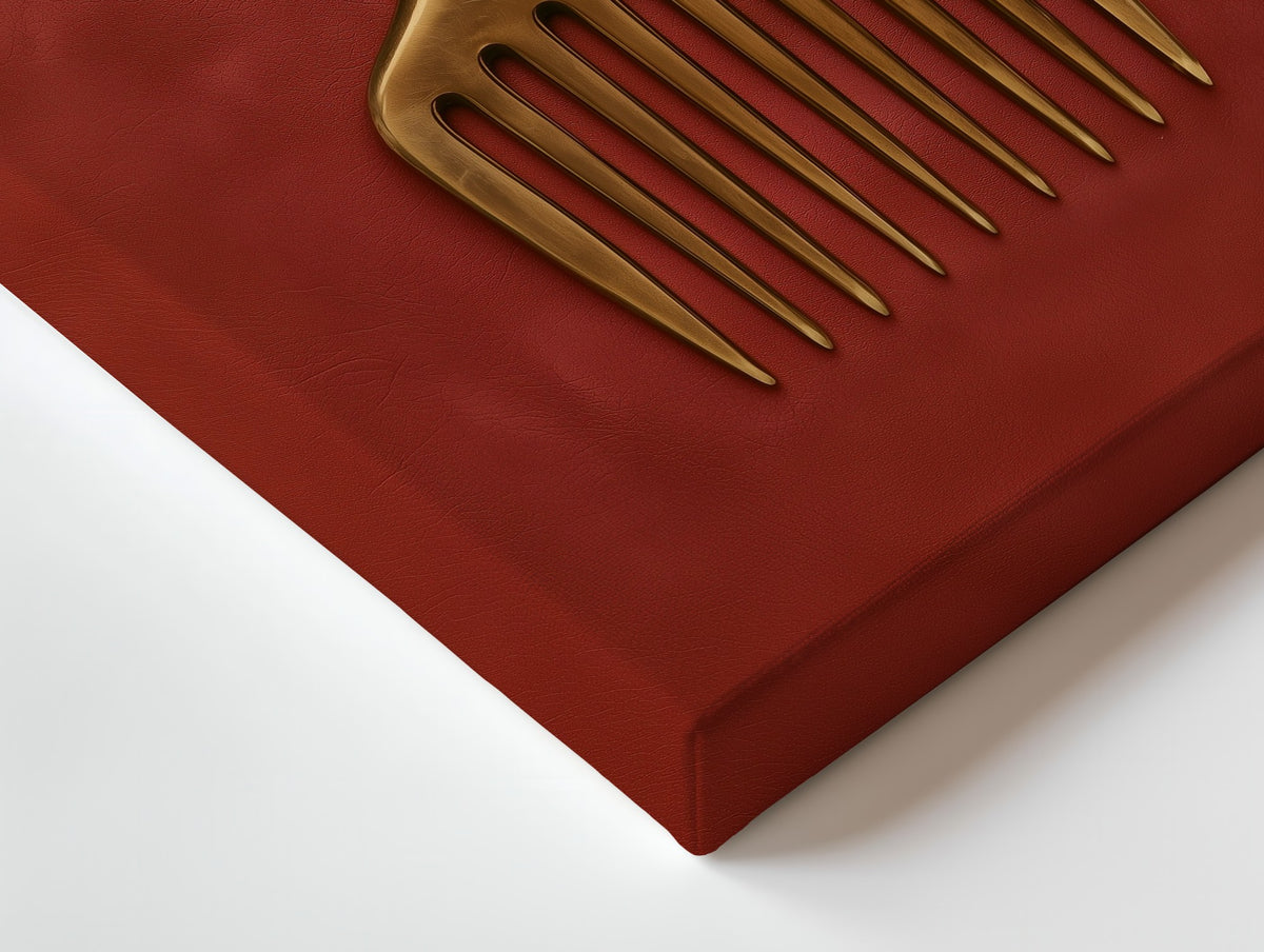 Close-up of the The Golden Pick canvas: the texture and the image wrapping around the edge