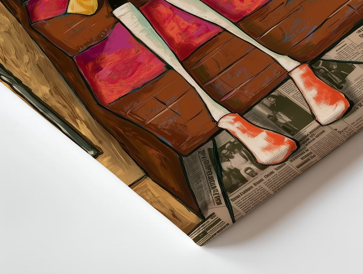 Close-up of the Girl on the Stoop canvas: the texture and the image wrapping around the edge