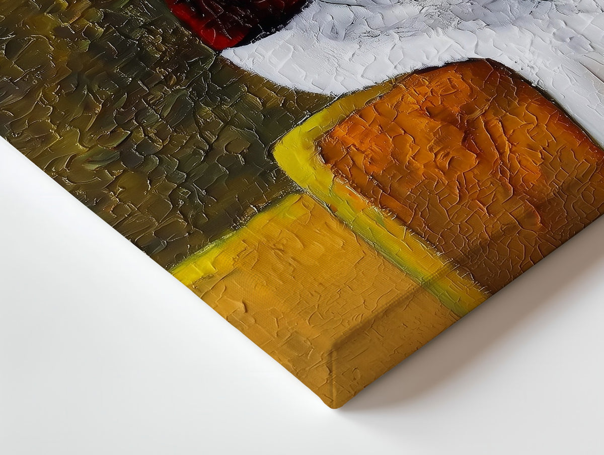 Close-up of the The Stolen Kiss canvas: the texture and the image wrapping around the edge