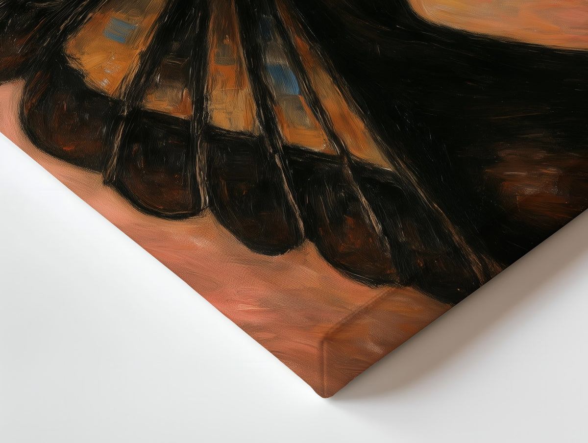 Close-up of the The Chrysalis canvas: the texture and the image wrapping around the edge