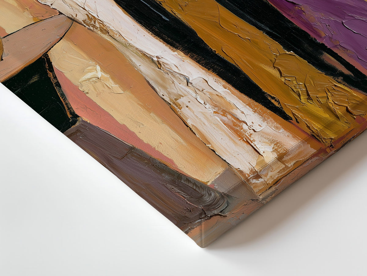 Close-up of the Arrivals at Eight canvas: the texture and the image wrapping around the edge
