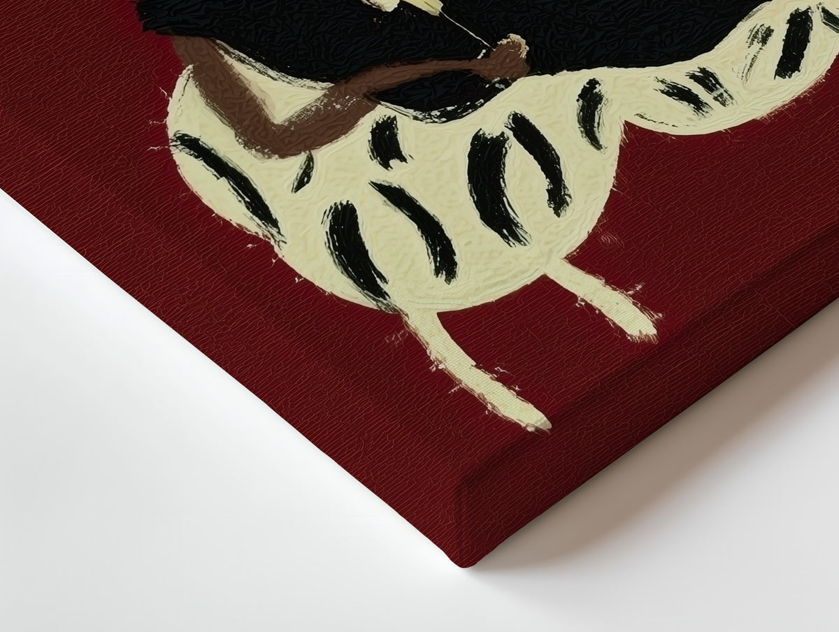 Close-up of the Lady on the Chaise canvas: the texture and the image wrapping around the edge