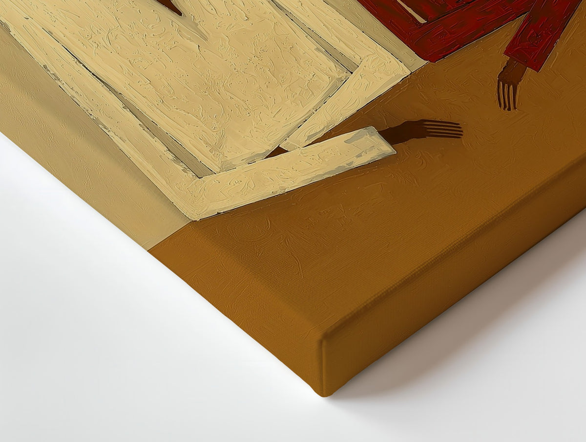Close-up of the An Afternoon Sitting canvas: the texture and the image wrapping around the edge