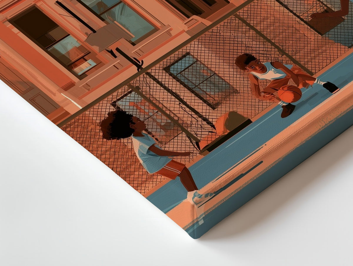 Close-up of the Pickup on the Block canvas: the texture and the image wrapping around the edge
